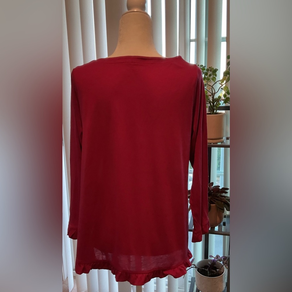 LOFT Red Ruffled Long Sleeve Blouse - Picture 2 of 6